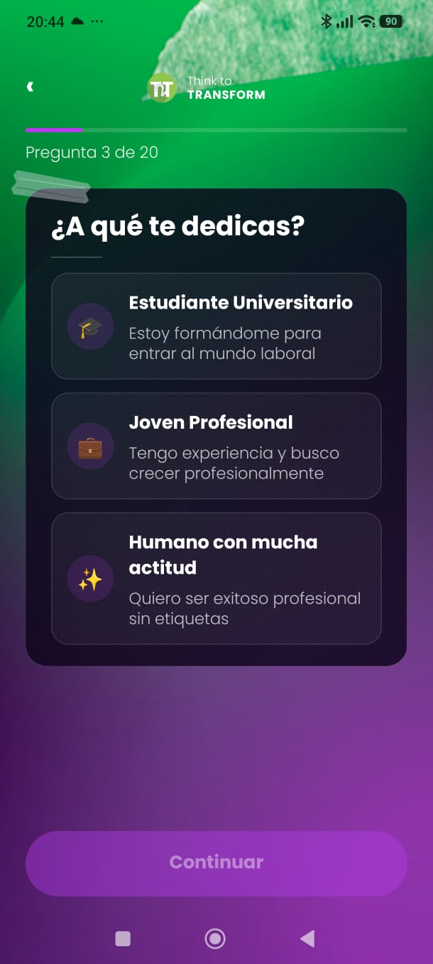 Captura de la app: diagnóstico inicial de T2T